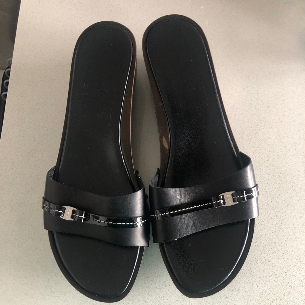 Salvatore Ferragamo Wedge Sandals Slide Wood Clogs